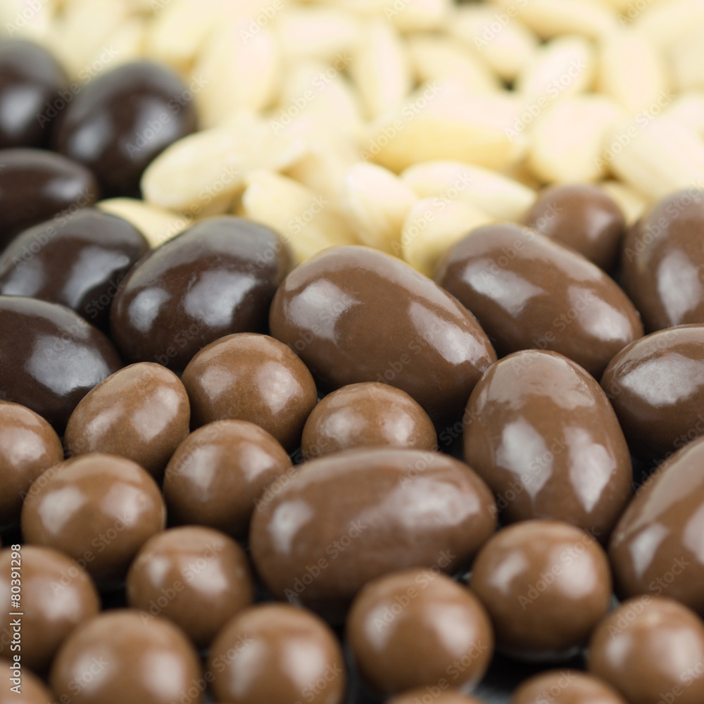variety of almonds in chocolate