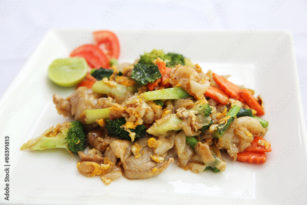 Thai food fried noodle with egg and pork Thai food fried noodle with egg and pork
