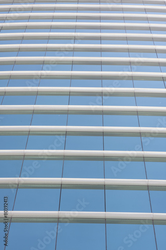 blue glass wall of office building