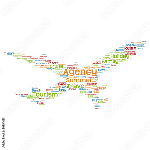 Vector conceptual agency travel or tourism plane word cloud