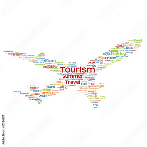 Vector conceptual tourism travel or tourism plane word cloud