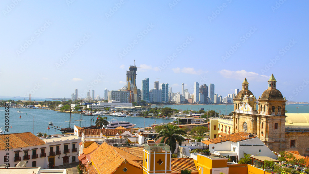 Church of St Peter Claver and bocagrande in Cartagena, Colombia

