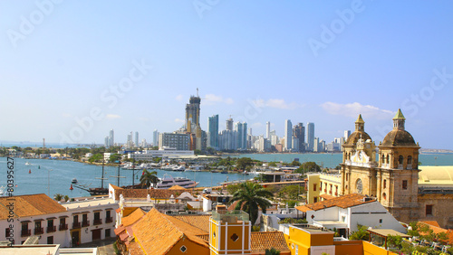 Church of St Peter Claver and bocagrande in Cartagena, Colombia 