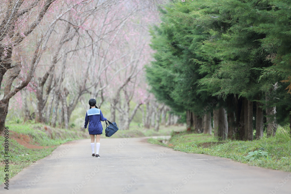 Fototapeta premium asian schoolgirl with nature