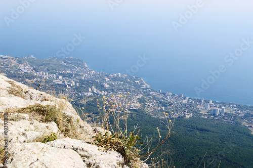 On top of Ai-Petri plateau, view of coast, Crimea.