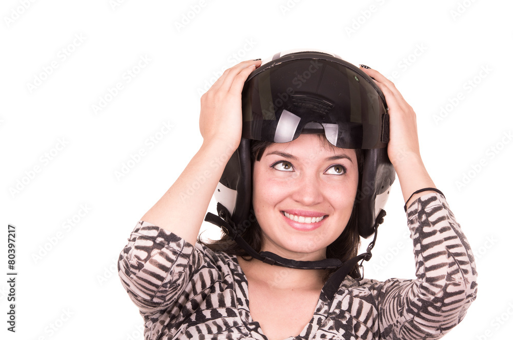beautiful fun happy young girl wearing a helmet beautiful fun happy young girl wearing a helmet