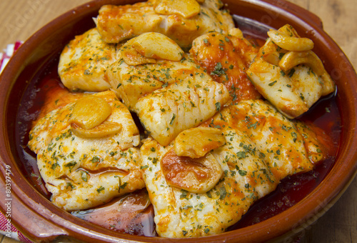 Obraz na plátne Detalle de bacalao al ajo arriero
