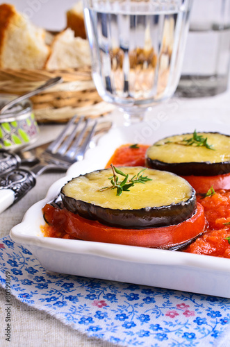 Baked eggplant with tomato and cheese