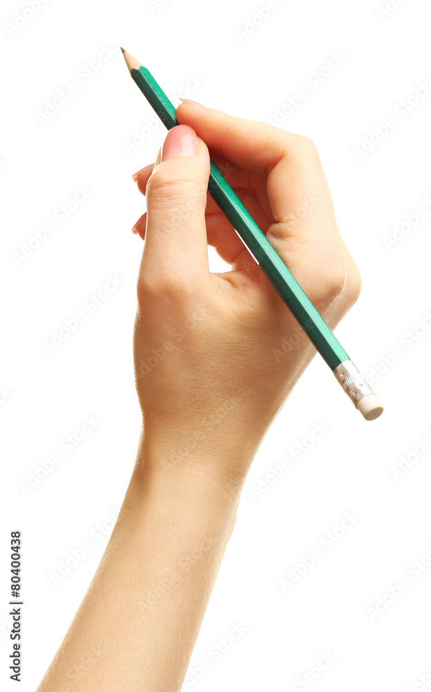 Female hand with pencil isolated on white Female hand with pencil isolated on white