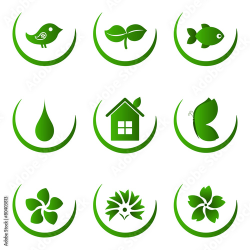 Green ecology and nature icons set