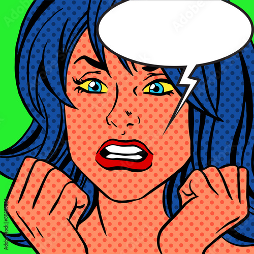 Pop art angry vintage woman comic bubble