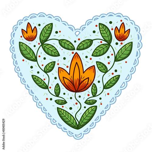 Heart with leaves and flowers.