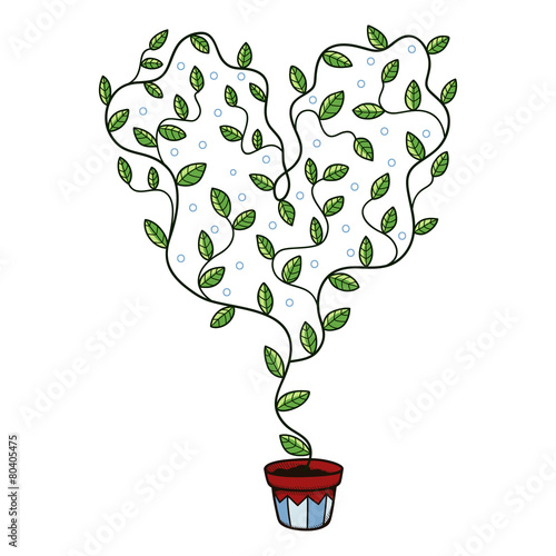 Heart with leaves growing in a pot.