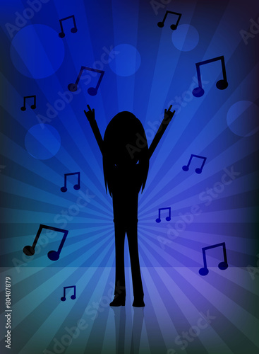 Dancing rocker silhoutte with music sheets