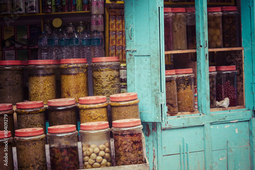 Traditional spices in local shop, Kathmandu, Nepal.