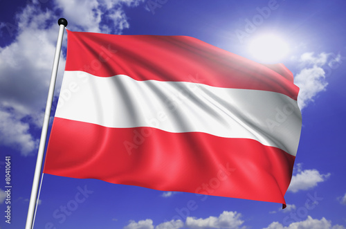 Austria flag with fabric structure against a cloudy sky