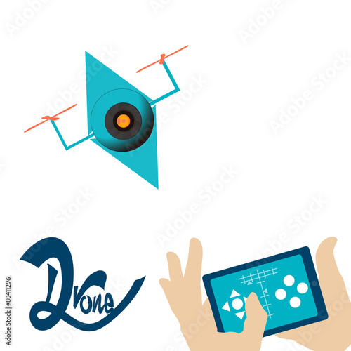 Fototapeta Naklejka Na Ścianę i Meble -  tablet control drone two helix over white background