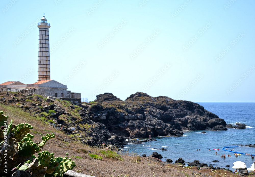Beach Ustica with ancient lighthouse - Sicily