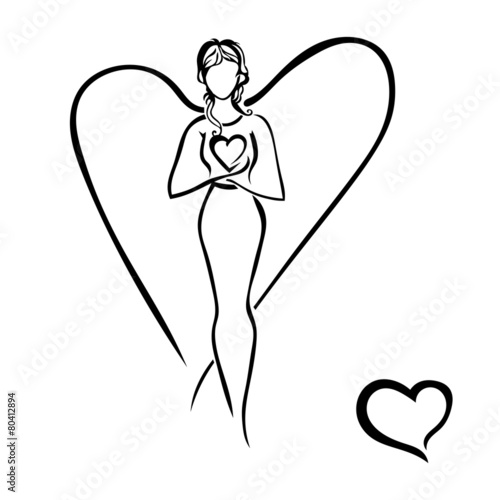Girl with heart isolated. Guardian Angel. Mom. Vector illustrati