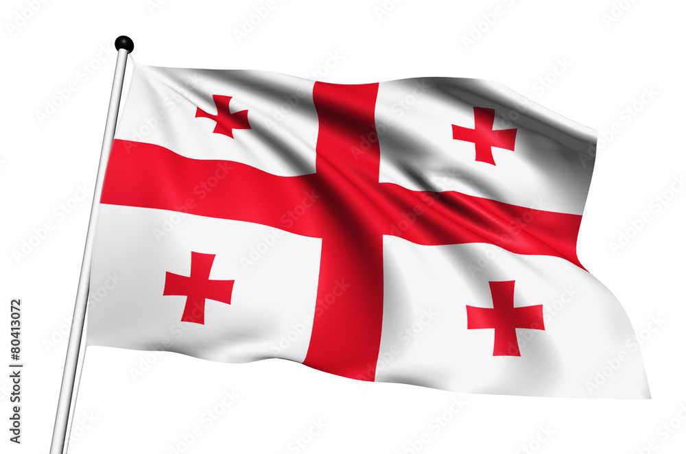 Georgia flag with fabric structure on white background