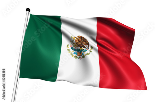 Mexico flag with fabric structure on white background