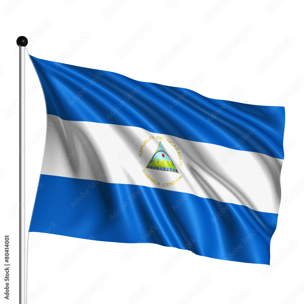 Nicaragua flag with fabric structure on white background