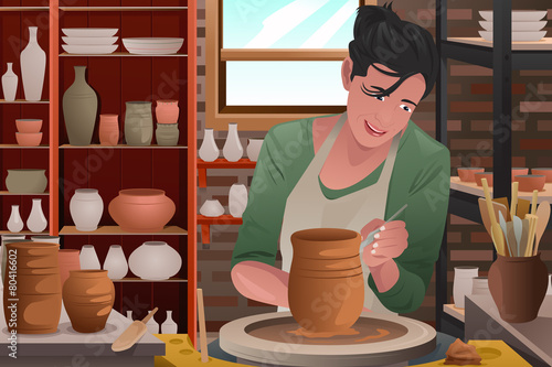 Young woman working on a pottery
