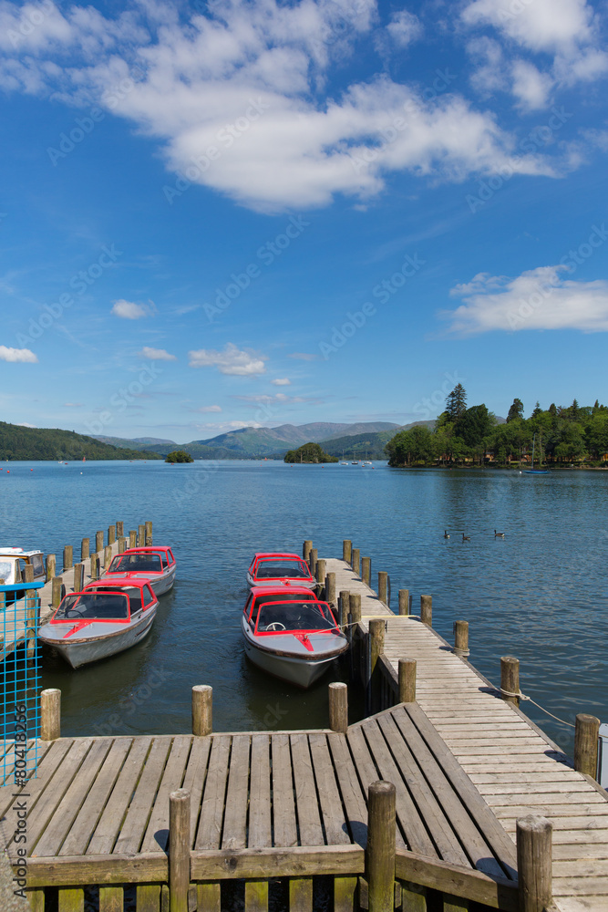 The Lake District Wndermere UK pleasure boats in summer