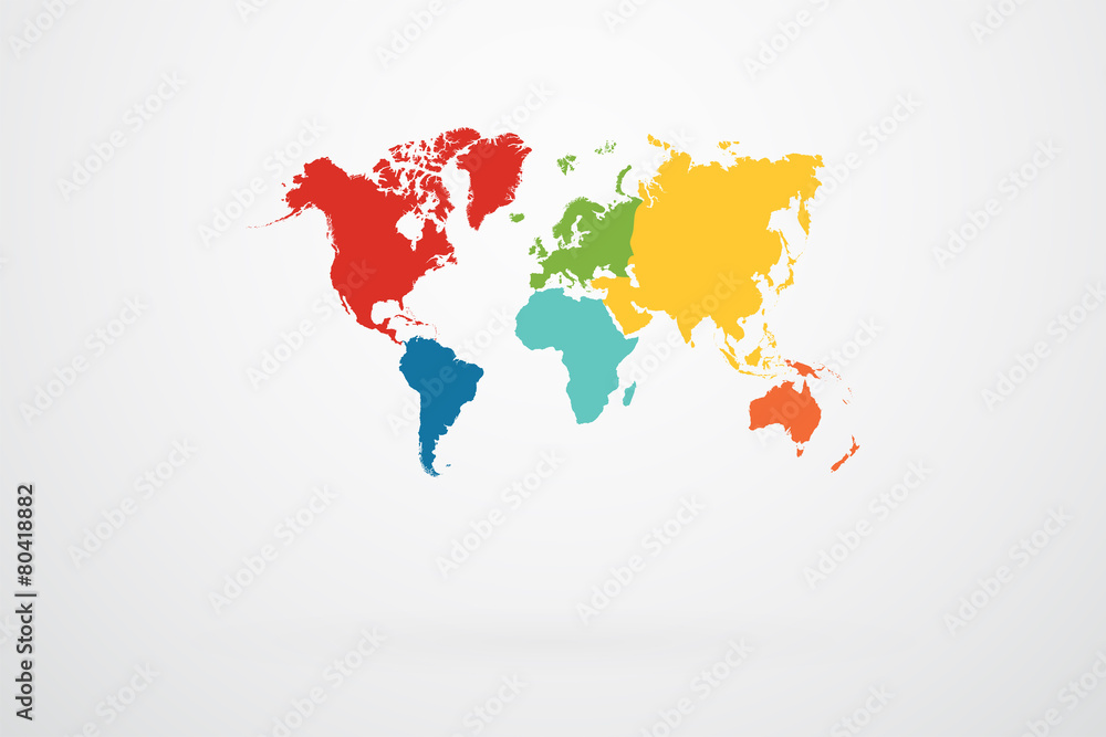 World Map Vector With Continent Border In Retro Color Palette