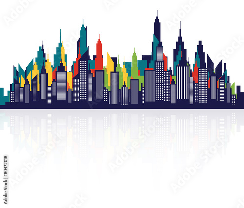 Modern City Skyline Silhouette With Retro Colors