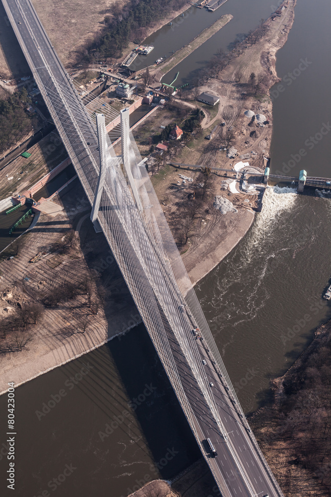 aerial view of bridge in wroclaw city