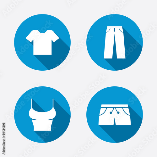 Clothes signs. T-shirt and pants with shorts.