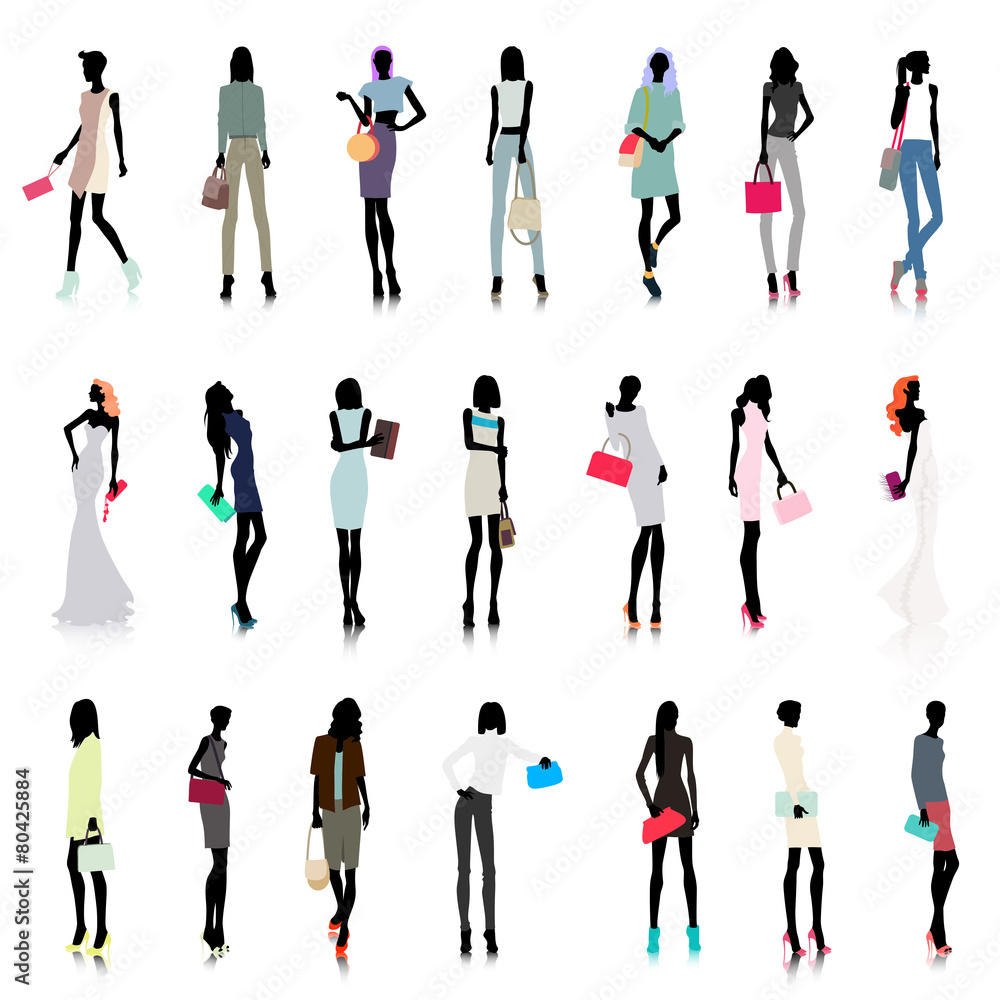 Set of women with bags colored