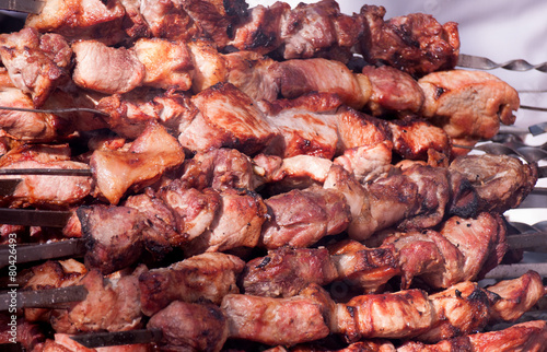grilled meat skewers vegetables barbecue
