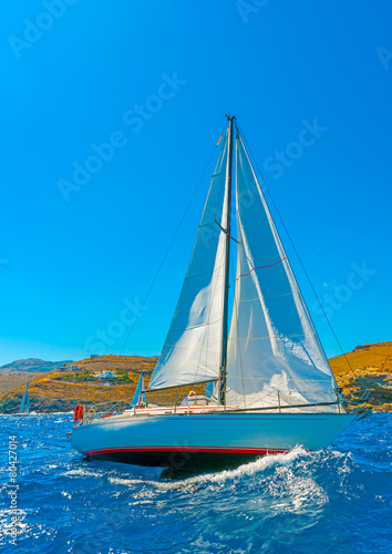 sailing boat during regatta in Aegean sea near Kea island Greece