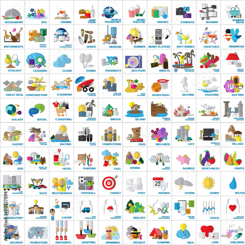 Flat Icons Set: Vector Illustration, Graphic Design. Collection Of Colorful Icons. For Web, Websites, Print, Presentation Templates, Promotional, Mobile Applications And Promotional Materials