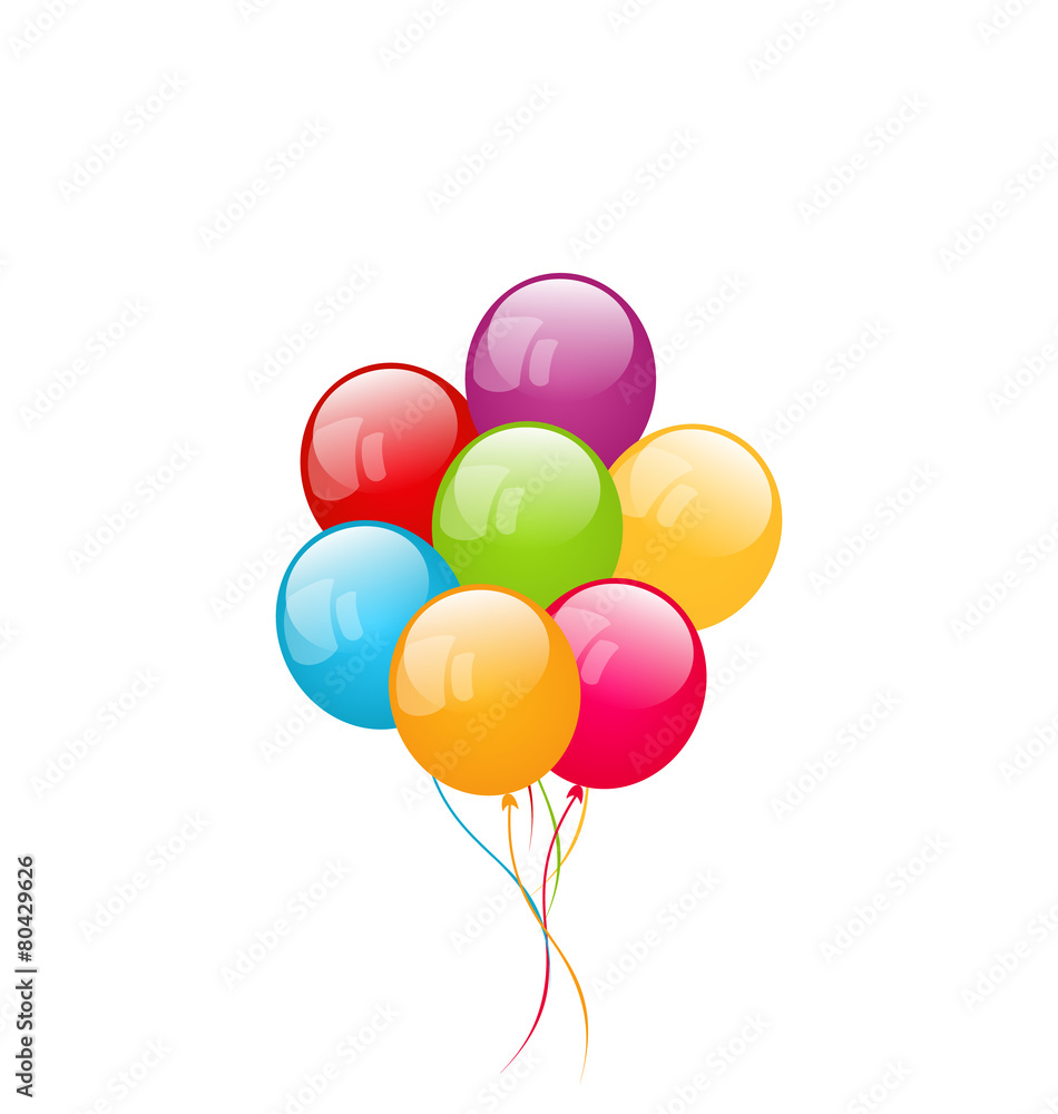 Bunch colorful balloons isolated on white background