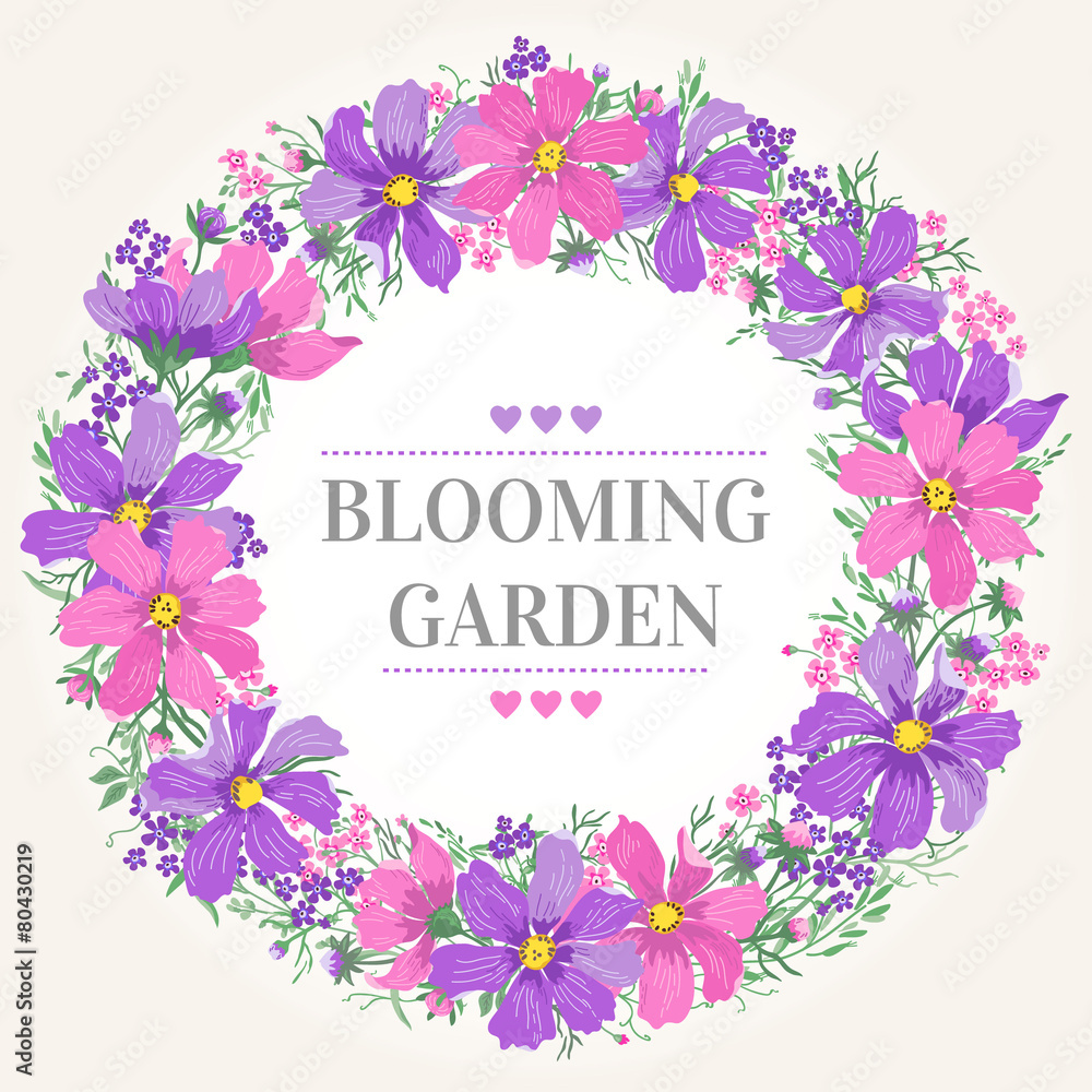 Round frame with flowers. Round frame with flowers.
