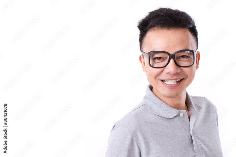 portrait of smiling man with eyeglasses with blank copy space or