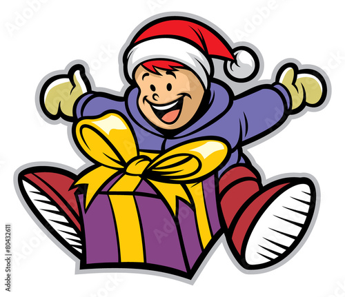 happy kid with a christmas gift
