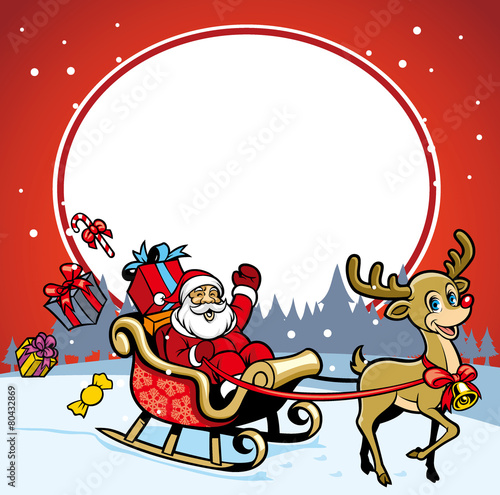 santa and the deer greeting christmas