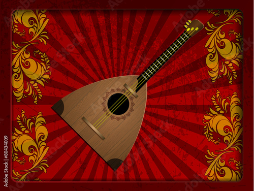Russian folk musical instrument balalaika, khokhloma