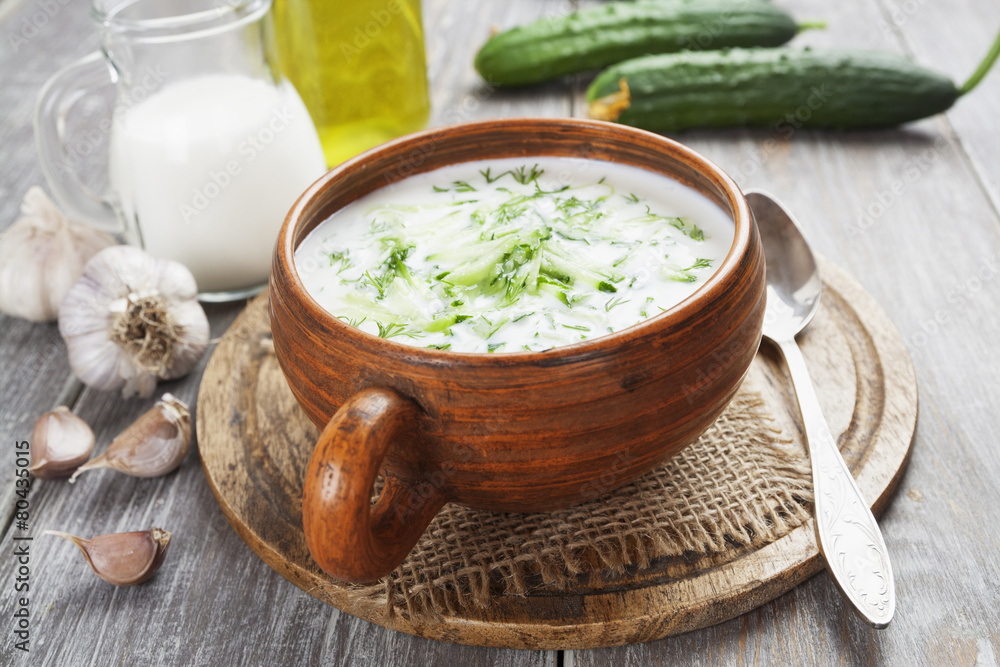 Summer soup with cucumbers, yogurt and fresh herbs Summer soup with cucumbers, yogurt and fresh herbs
