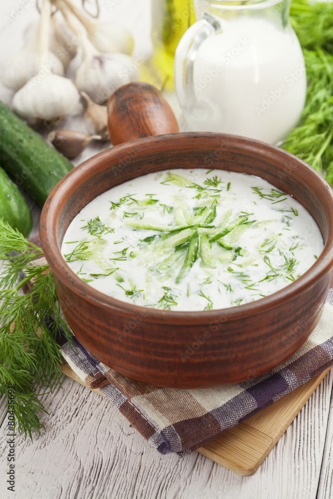 Summer soup with cucumbers, yogurt and fresh herbs Summer soup with cucumbers, yogurt and fresh herbs