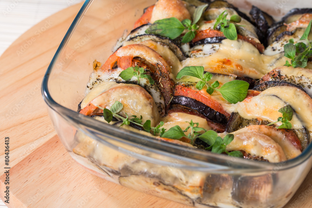 appetizer with eggplant, cheese mozzarella  and tomato