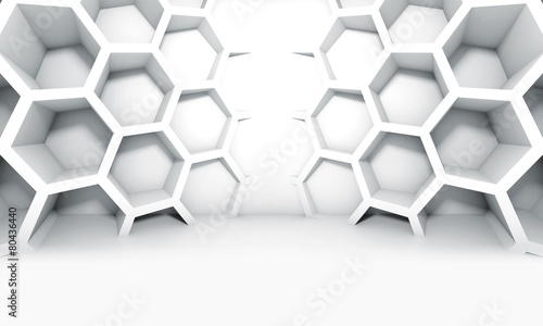 Abstract white symmetric interior with honeycomb #80436440
