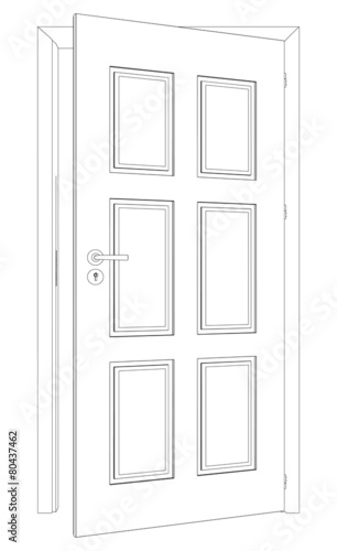 Sketch of opened wire-frame door. Vector Illustration