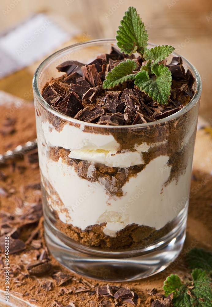 Tiramisu cake with fresh mint. Tiramisu cake with fresh mint.