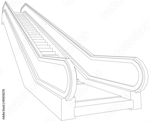 Wire-frame escalator. Vector illustration
