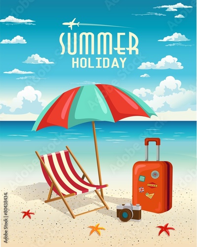 Summer beach holiday vector retro background.